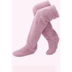 Sock Peluş Uyku Çorabı Welsoft Diz Üstü Oda Çorabı Ayak Isıtıcı Uzun Gonç Çorap - Standart - Pembe
