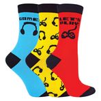 Sock Snob 3'lü paket çocuk çorabı, video oyunu tasarımlı, yumuşak, eğlenceli motifler, oyun çorabı, erkek çocuklar için, Kırmızı / Mavi / Sarı, 8-11 Yaş