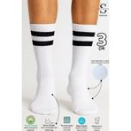 Socketta Erkek Spor Dikişsiz Havlu Taban 3'lü Beyaz Çizgili Premium Tenis Soket Çorap
