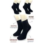Socks Premium 3 Çift Erkek Derbi - Tenis Siyah Bambu Dikişsiz Soket Çorap SİYAH 40-44