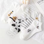 Sockshion 5 Çift Panda ve Inek Desenli Beyaz Kadın Patik Çorap Seti - 35 - 40