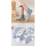 Sockshion Mavi Papatya Desenli Kadın Patik Çorap 5 Çift Çorap Seti - 35 - 39