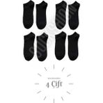 Sockshion Unisex 4 Çift Pamuklu Patik Çorap - Rahat ve Şık Tasarım - 40 - 44 - Siyah