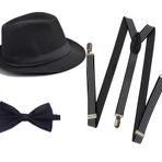 Soffpjy 1920'lerde Erkek Kostüm Fötr şapka Gatsby Gangster Aksesuarları Jartiyer & Önceden Bağladı Papyon, Siyah Şerit C, Large（59-60cm）