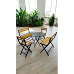 Sofmina 2-2-1-1 Balkon Bahçe Mutfak Bistro Set Katlanır Masa-Sandalye 6 Kişilik Sarı