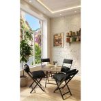 Sofmina Minderli Balkon Bahçe Mutfak Bistro Set Katlanır 4+1 Masa-Sandalye Siyah