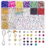 SOFPLATE 1 kutu 28 renk 140 g 4 mm cam boncuk seti, arkadaşlık bilekliği seti, 1100 harf boncuğu, yıldız, mesafe tutucu, kilit, bükülebilir aksesuar, takı üretimi için, el işi aksesuarları