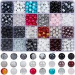 SOFPLATE 1 Kutu 600 Adet 24 Renk 8 mm Cam Boncuklar Gevşek Yuvarlak Kristal Boncuklar Siyah Çeşitli Bileklik El İşi Seti Arkadaşlık Bileklikleri Kolyeler Anahtarlık Takı Üretimi için Mesafe Tutucu