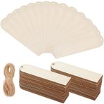 SOFPLATE 60 adet 4,7 x 1,3 inç boş ahşap kitap ayracı boş hediye askısı 12 m jüt kordon, işlenmemiş ahşap kitap ayracı seti, boyama ve boyama için, kendin yap ayraç, el işi, yüksek