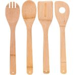 Sofra Doğal Bambu Mutfak Gereçleri Servis Seti - 4'lü Kaşık, Spatula ve Makarna Kaşığı (30x6 cm) - Açık Kahverengi, Kolay Temizlik