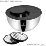 Sofram 5 Parça 28 cm Karıştırma ve Saklama Kabı - 7,3 lt - Siyah - Gümüş