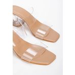 SOFT FASHION Kadın Ten Nude Şeffaf Bantlı Hafif Taban Rahat Yeni Moda Tarz Şık Kalın Topuklu Terlik- Topuk 6 cm
