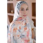 Soft Gül Desen Ipek Vual Şal - Gri