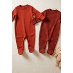 Soft Harmony Romper 2’li Set Organik Pamuk Yumuşak Dokulu Günlük Bebek Tulum Seti Kırmızı - 3 - 6 Ay
