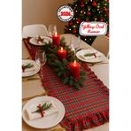 Soft Kare Kırmızı Fırfırlı Yılbaşı Runner – Şık Noel Masası Dekoratif Örtü