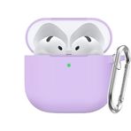 Soft Yumuşak Lansman Esnek Silikon Airpods 4 ile uyumlu İçi Kadife Kulaklık Kılıfı ve Karabina Anahtarlık (Lila, Airpods 4)