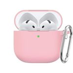 Soft Yumuşak Lansman Esnek Silikon Airpods 4 ile uyumlu İçi Kadife Kulaklık Kılıfı ve Karabina Anahtarlık (Pembe, Airpods 4)