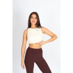Softandbasic Kadın Bej Basic Halter Yaka Esnek Biyeli Kaşkorse Kumaş Crop Top Body Atlet - XL