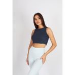 Softandbasic Kadın Lacivert Basic Halter Yaka Esnek Biyeli Kaşkorse Kumaş Crop Top Body Atlet - XL