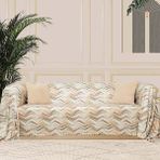 SoftMicro Zikzak Desenli 180x220 cm Koltuk Örtüsü Şalı , Kanepe Örtüsü, Tv Battaniyesi Krem