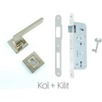 Sofuoğlu Anka Kare Rozetli Nikel Saten (Oda Tipi) Kapı Kolu+Kilit Sistemi 2'li Set - Beyaz
