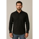 Sofya Keten Dokulu Uzun Kollu Siyah Erkek Gömlek - 2XL