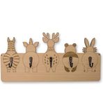 SOGUD Ahşap Çocuk Odası Duvar Askılığı – Hayvan Figürlü 5 Metal Kancalı Askı – Doğal Ahşap Montessori Duvar Askısı – Dekoratif & Dayanıklı Gardırop Askısı 40x20 cm