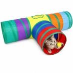 SOGUD Kedi Oyun Tüneli Katlanabilir T Model, Kedi Oyuncağı Tünel Ev, Renkli Kedi Köpek Oyun Alanı, Geniş Girişli Dayanıklı Kumaş, Taşınabilir Evcil Hayvan Tüneli 60x80x30 cm