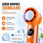 Soğuk Kompres Özellikli Şarjlı El Vantilatörü, 3000 Mah Bataryalı, Dijital Ekranlı, Type-C Şarjlı Taşınabilir Mini Fan