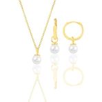 Söğütlü Silver Gümüş altın yaldızlı incili kolye ve halka küpe ikili set [barcode]