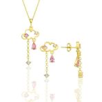 Söğütlü Silver Gümüş altın yaldızlı pembe zirkon taşlı bulut kolye ve küpe ikili set [barcode]