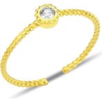 Söğütlü Silver Gümüş Altın Yaldızlı Zirkon Taşlı Alttan Ayarlanabilir Burgulu Tek Taş Yüzük SGTL12230GOLD - Standart