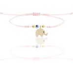 Söğütlü Silver Gümüş altın yaldızlı zirkon taşlı nazarlı fil pembe ipli şans bileklik SGTL12483GOLD