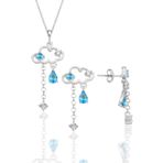 Söğütlü Silver Gümüş rodyumlu akuamarin ve zirkon taşlı bulut kolye ve küpe ikili set [barcode]