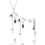 Söğütlü Silver Gümüş rodyumlu ametis ve zirkon taşlı bulut kolye ve küpe ikili set [barcode]