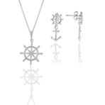 Söğütlü Silver Gümüş Rodyumlu Denizci Dümeni İkili Set Kolye ve Küpe