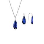 Söğütlü Silver Gümüş Rodyumlu Lacivert Taşlı Damla Kolye ve Küpe