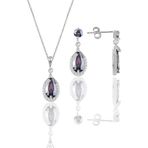 Söğütlü Silver Gümüş rodyumlu mistik taşlı damla modeli kolye ve küpe ikili set [barcode]