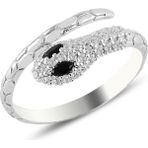 Söğütlü Silver Gümüş rodyumlu onix ve zirkon taşlı ayarlanabilir yılan yüzük