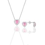 Söğütlü Silver Gümüş rodyumlu pembe taşlı pırlanta modeli kalp ikili set [barcode]