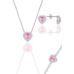 Söğütlü Silver Gümüş rodyumlu pembe taşlı pırlanta modeli kalp kolye, küpe, bileklik üçlü set [barcode]