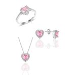 Söğütlü Silver Gümüş rodyumlu pembe taşlı pırlanta montürlü Kalp modeli üçlü set [barcode] 17