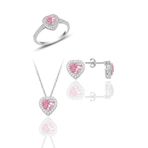 Söğütlü Silver Gümüş rodyumlu pembe taşlı pırlanta montürlü kalp üçlü set [barcode] 15