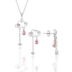 Söğütlü Silver Gümüş rodyumlu pembe zirkon taşlı bulut kolye ve küpe ikili set [barcode]