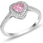 Söğütlü Silver Gümüş Rodyumlu Pırlanta Modeli Pembe Taşlı Kalp Yüzük 18