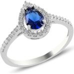 Söğütlü Silver Gümüş rodyumlu safir taşlı damla modeli yüzük 18
