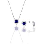 Söğütlü Silver Gümüş rodyumlu safir taşlı pırlanta modeli kalp kolye ve küpe ikili set [barcode]