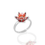 Söğütlü Silver Gümüş rodyumlu taşlı nilüfer lotus çiçeği yüzük (Kırmızı)