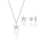 Söğütlü Silver Gümüş rodyumlu zirkon taşlı deniz yıldızı kolye ve küpe ikili set