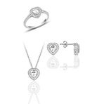 Söğütlü Silver Gümüş rodyumlu zirkon taşlı kalp kolye küpe ve yüzük üçlü set 19